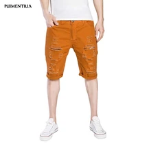 Pui men tiua модные рваные джинсовые шорты, мужские летние облегающие Прямые повседневные джинсовые шорты, мужские однотонные джинсовые шорты