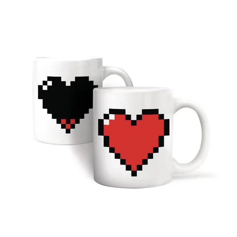 

Magic Color Change Ceramic Cup Heat Sensitive Mug Temperature Changing Heart Pattern Coffee Mug Gift