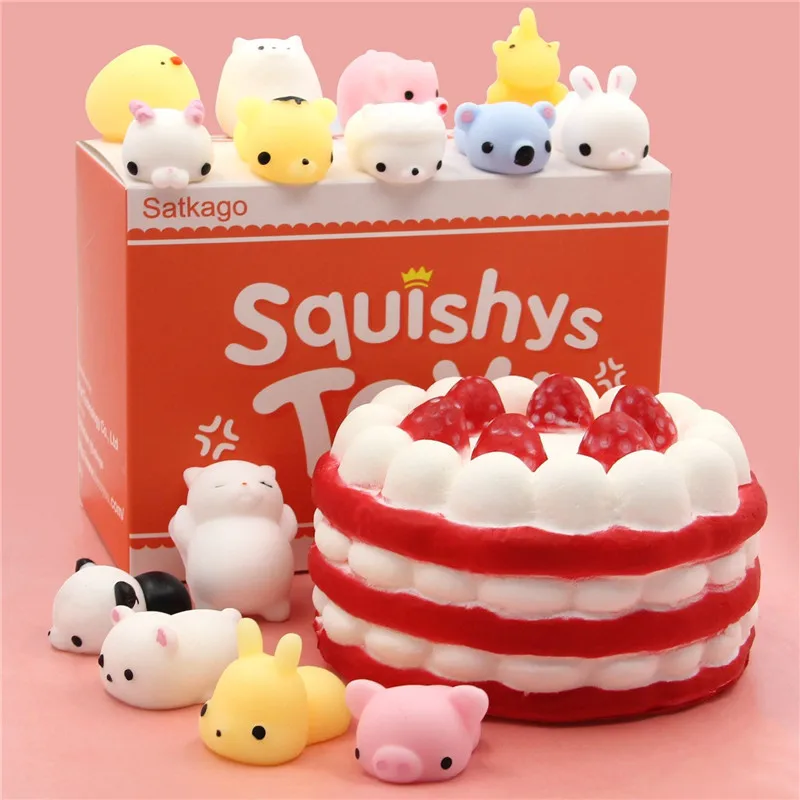 Мягкие игрушки медленно поднимающийся Squishy клубничный торт медленно поднимающийся Squishys + 14 шт. мини Kawail Squishies снятие стресса тревога игрушка