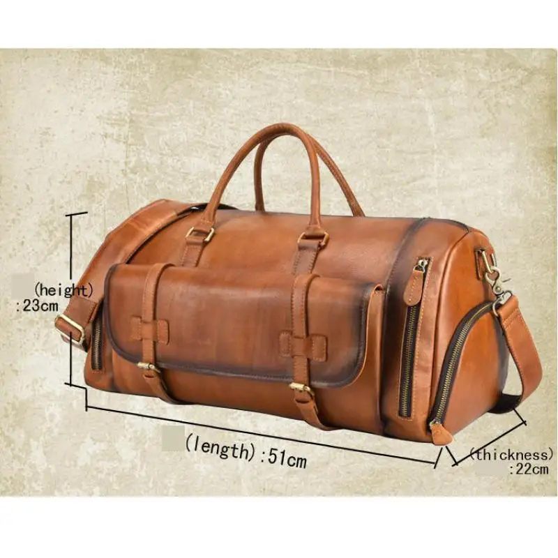 Johnature 2020 New Genuine Leather Vintage Large Capacity Solid Travel Totes Men Travel Bags Duffle Bag Handbags&Crossbody Bags 6