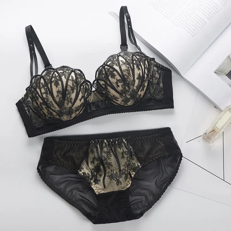 

Padded Gathering Women Bras Sexy Lace Embroidery Lingerie Set Shell Shape Cup Bralette Wireless Seamles Ladies Underwear