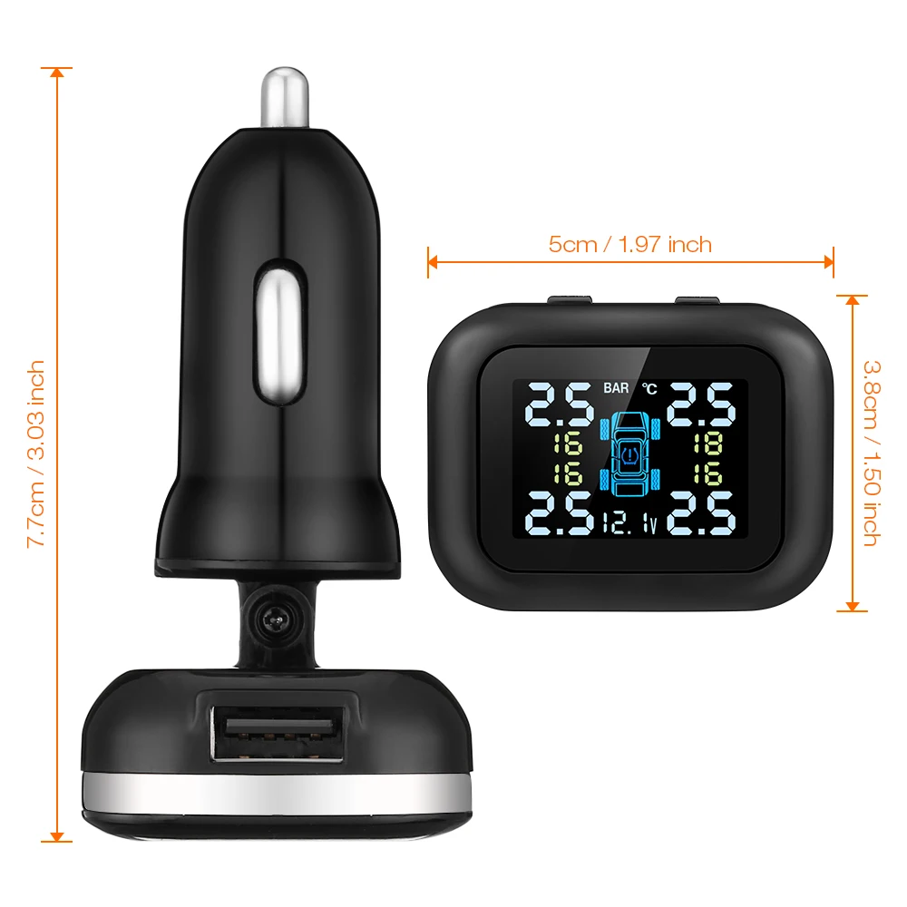 Автомобиль TPMS прикуривателя USB шин Давление мониторинга Системы 4 внешних датчиков PSI BAR в реальном времени Авто протектор шины сигнализации