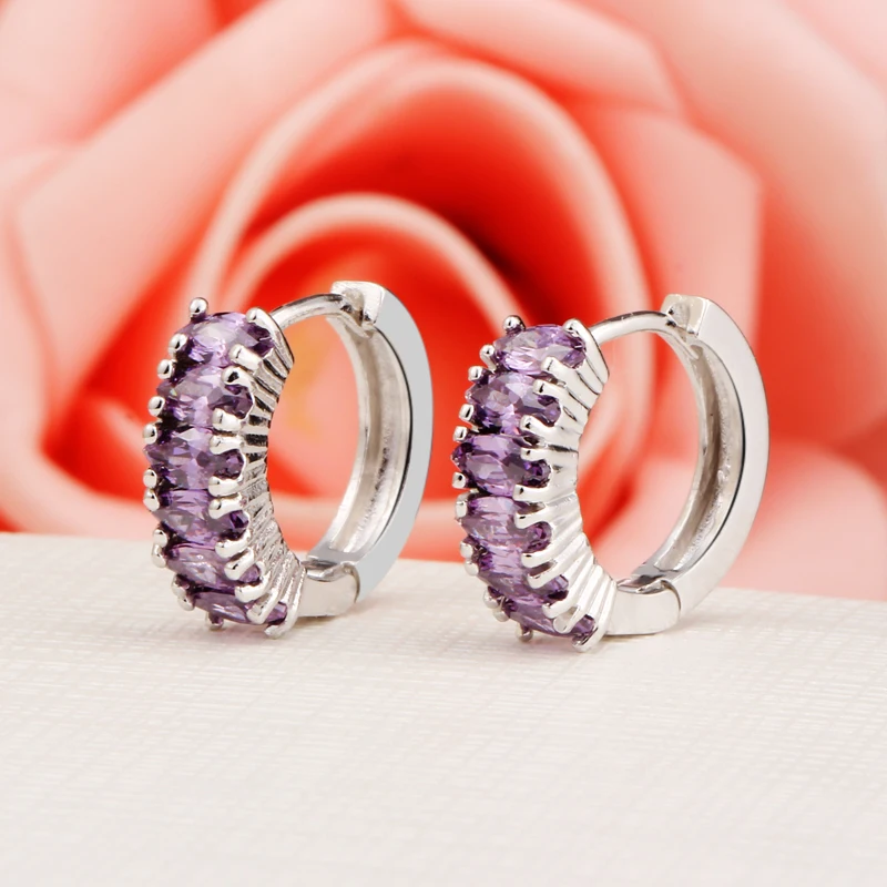 

Hesiod New Arrival Silver Color Shining Crystal Hoop Earrings For Women AAA Purple Clear Zircon Stone Earrings Xmas Gifts