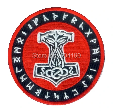 

3" THORS HAMMER MJOLNIR PATCH MOVIE BIKER SKINHEAD ODINIST THOR ISD LOKI VIKING ODIN MC BIKER VEST PATCH BACK OF JACKET APPLIQUE