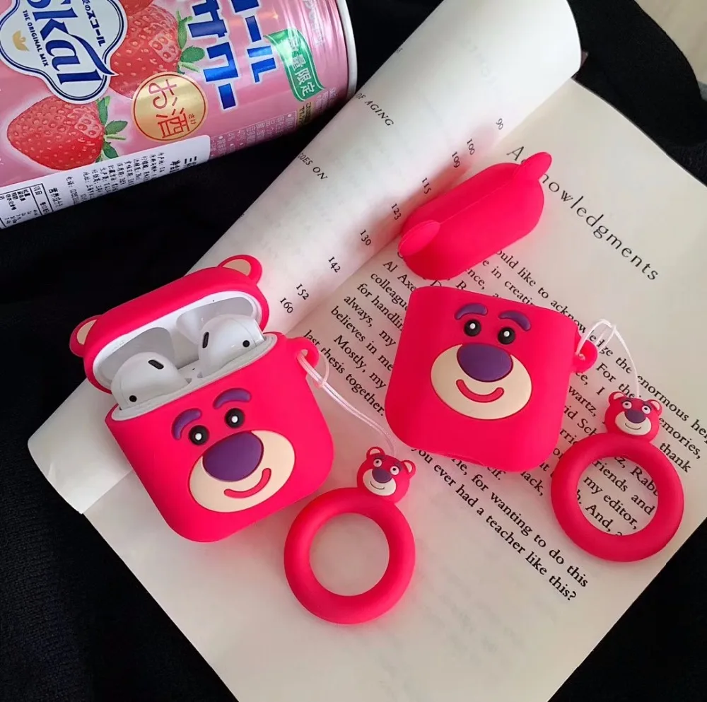 

Cartoon Cute Bear Earphone Case For AirPods 2 Cases Wireless Charging Ring Strap Cover For Apple AirPods Headphone Air pods Box
