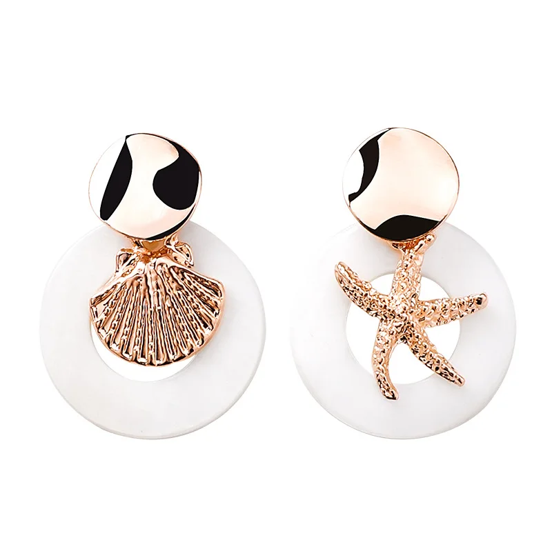 

2019 New Sweet Summer Drop Earrings Geometric Metal Acrylic Round Circle Starfish Shell Asymmetric Drop Earrings For Women Gifts