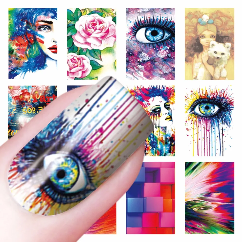 

YZWLE 1 Sheet Optional Flower Eyes Cartoon Designs Nail Art Sticker Water Transfer Decals Decoration For Nails