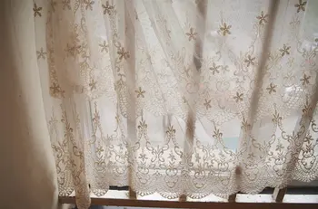 

ivory lace fabric with scalloped lace border, retro embroidered lace by the yard