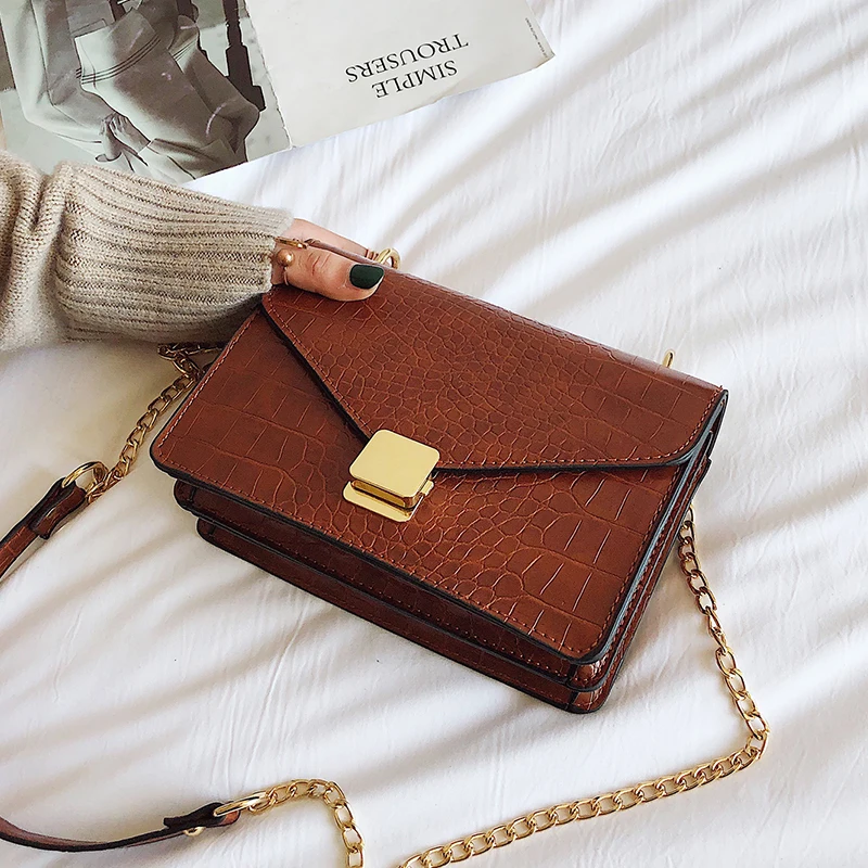 

Crocodile Pattern Crossbody Bags For Women 2019 Small Chain Handbag small bag PU Leather Hand Bag Ladies Designer Shoulder Bags