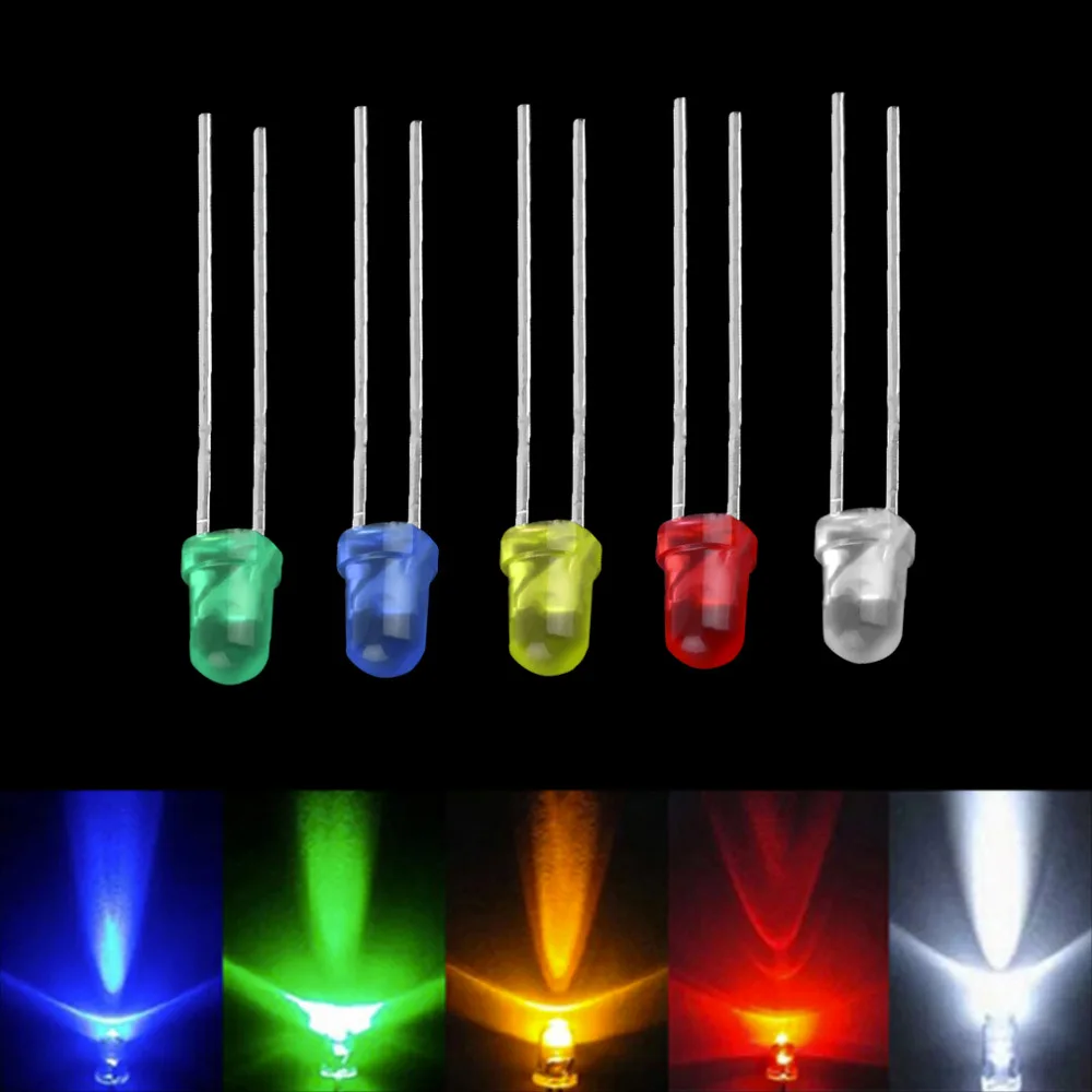 

Dropshipping 100pcs 3mm Led Light White Green Red Blue Yellow LED Light Bulb Emitting Diode Lamps Super Bright Assorted Kit