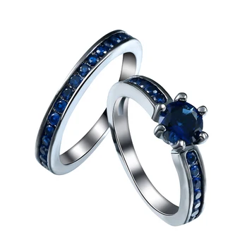 

2017 New Fashion Vintage Jewelry Black Gold Blue Cubic Zirconia Ring Couple Rings For Wedding EngagedGift for Lover Gift
