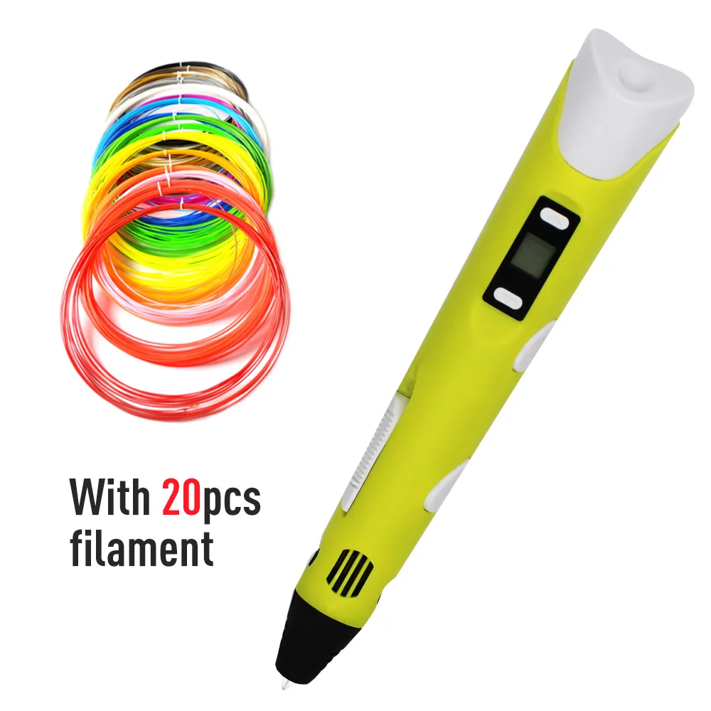 Penobon 3D Ручка с 20 цветами нити PLA 1,75 мм детский подарок Живопись 3D печать Ручка материалы резиновые расходные материалы - Цвет: yellow 20pcs PLA