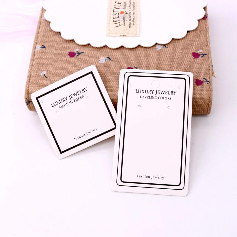

Wholesale 100pcs/lot 5x5cm/5x8.3cm White Paper Earrings Card Ear Studs Display Packaging Cards Rectangle Jewelry Necklace Cards