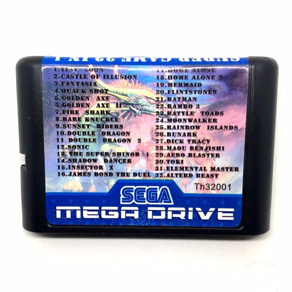 Игровой картридж MD 32 в 1 с двойным драконом 1/2 Golder Axe боевые жабы Toki Sonic SEGA GENESIS MegaDrive