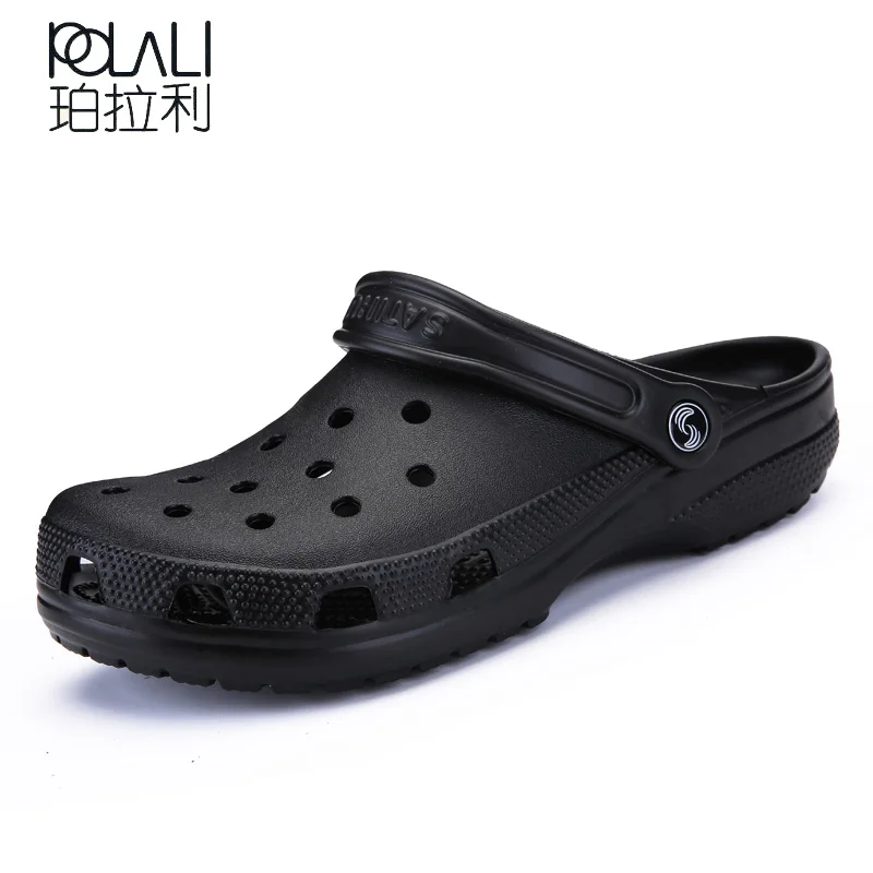

POLALI 2018 Men Sandals Summer Slippers Shoes Croc fashion beach Sandals Casual Flat Slip On Flip Flops Men Hollow Shoes ST263