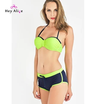 

New Bikinis Sport Halter Middle Waisted Women Bikini Set Push Up Padded Training Pool Swimsuit Biquini Wholesale Bathing Suit