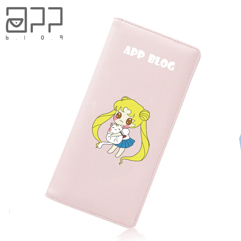 

APP BLOG Brand Sailor Moon Women Long Wallet For Teenager Girl Kid Hasp Multifunction Clutch Mini Purse With 6 Bits Card Holder