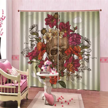 

Skull flower Luxury Jacquard Curtains For Living Room Beige Drapes Window Panel Fabric Curtain For Bedroom Shading Custom