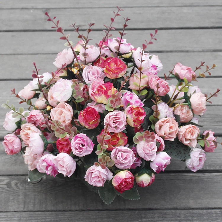 Мини Поддельные чайные розовые цветы пиона для дома свадебный Декор искусственные розы Penoy букет бутон для декора комнаты