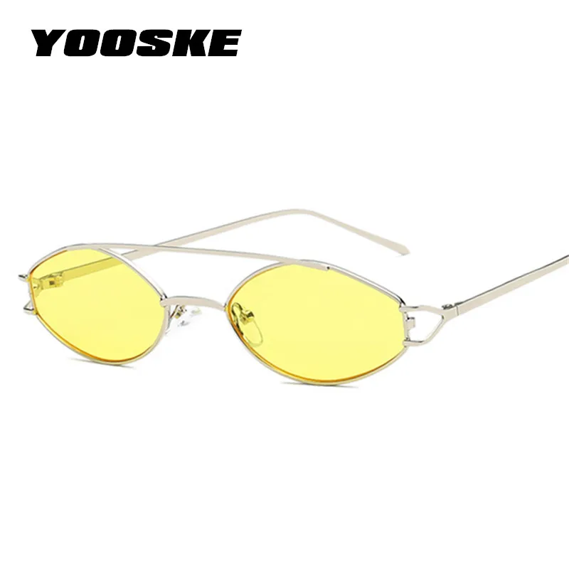 

YOOSKE Cat Eye Sunglasses Women Luxury Brand Retro Small Metal Frame Pink Sun glasses 90s Yellow Black Sunglass Shades UV400