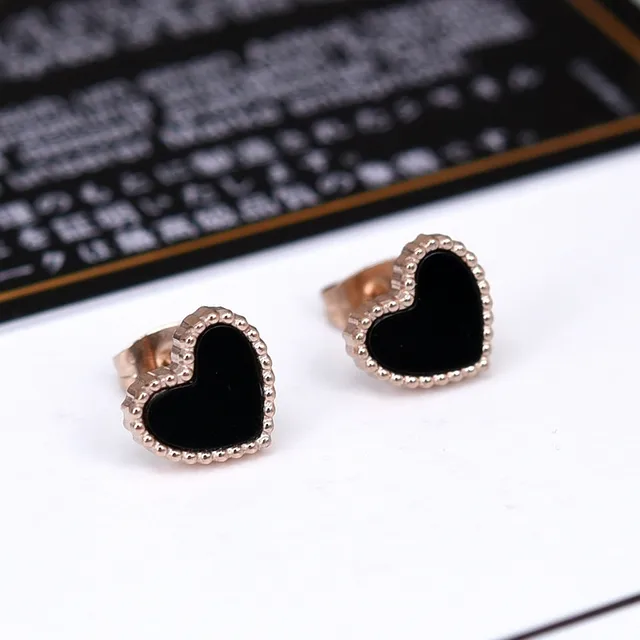 Yunruo New Arrival Black Heart Stud Earring Anium Steel Rose Gold Yunruo New Arrival Black Heart Stud Earring Anium Steel Rose Gold Color Jewelry Woman Fashion