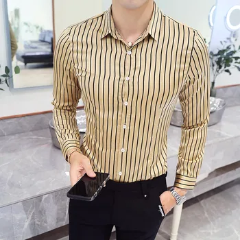 

YC080*2018 striped men's long sleeved shirt, big night club hairstylist shirt, youth shirt, P50