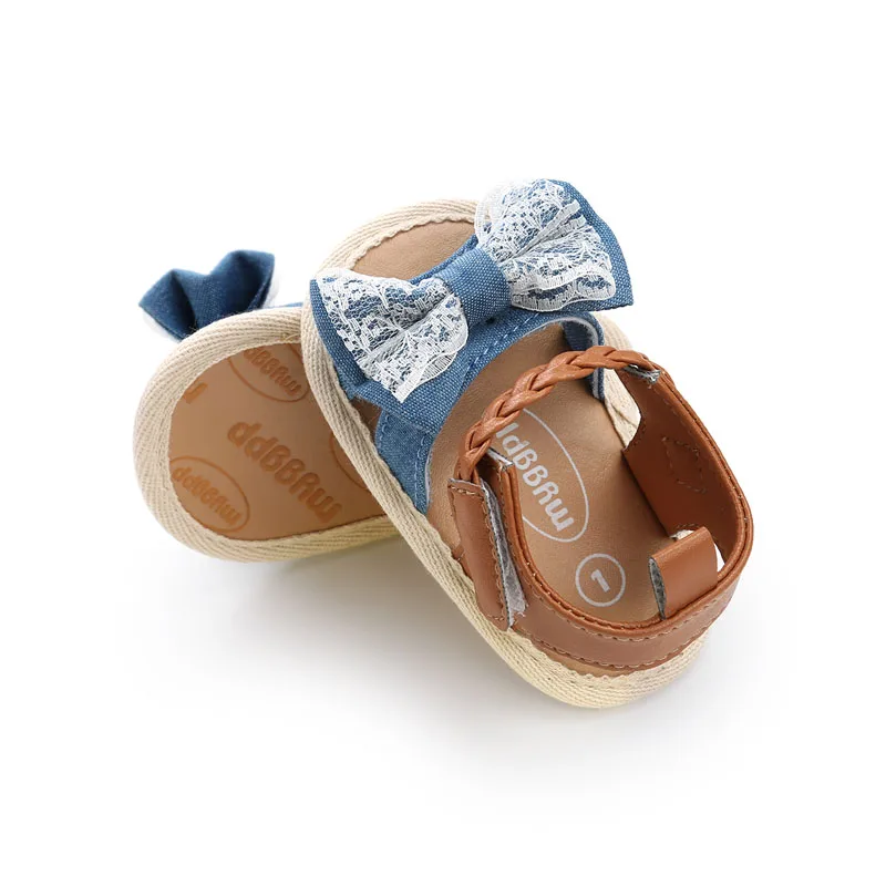 Летние детские босоножки для девочки принцессы; хлопковые тканевые сандалии с лентами в горошек и бантом для новорожденных; пляжные сандалии