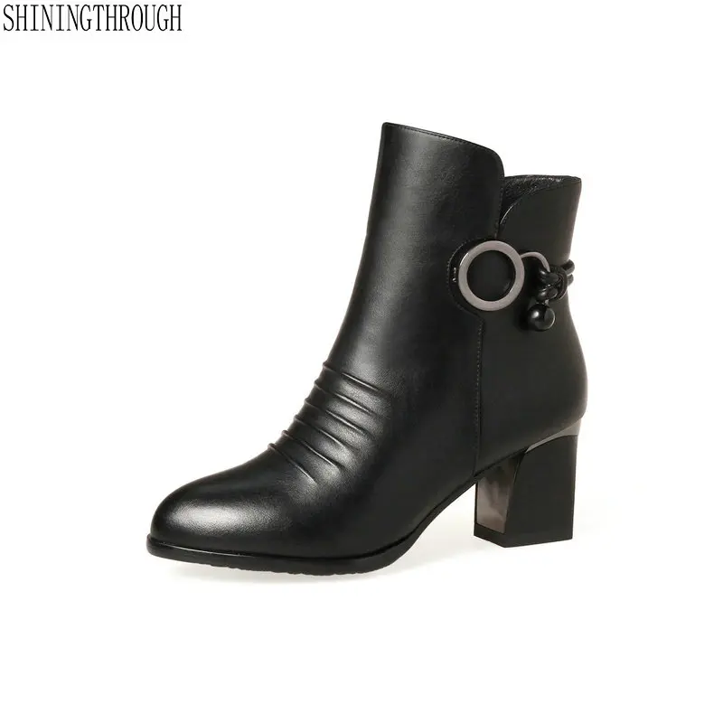 

2019 women boots thick high heel boots ladies dress wedding shoes rouned toe ankle boots black red green Large size 43