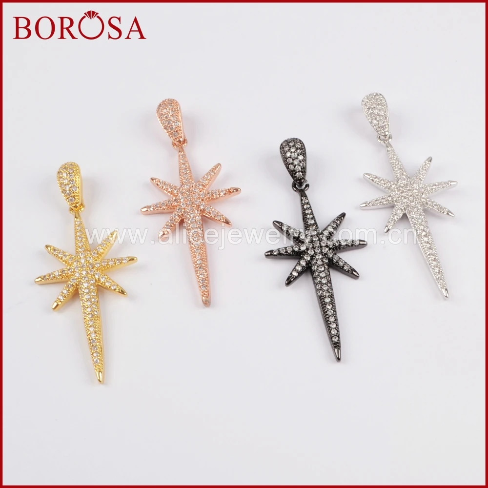 

BOROSA Mix Color CZ Micro Pave North Star Druzy Pendant,White Cubic Zircon Pave Crystal Pendant for Women Necklace WX665