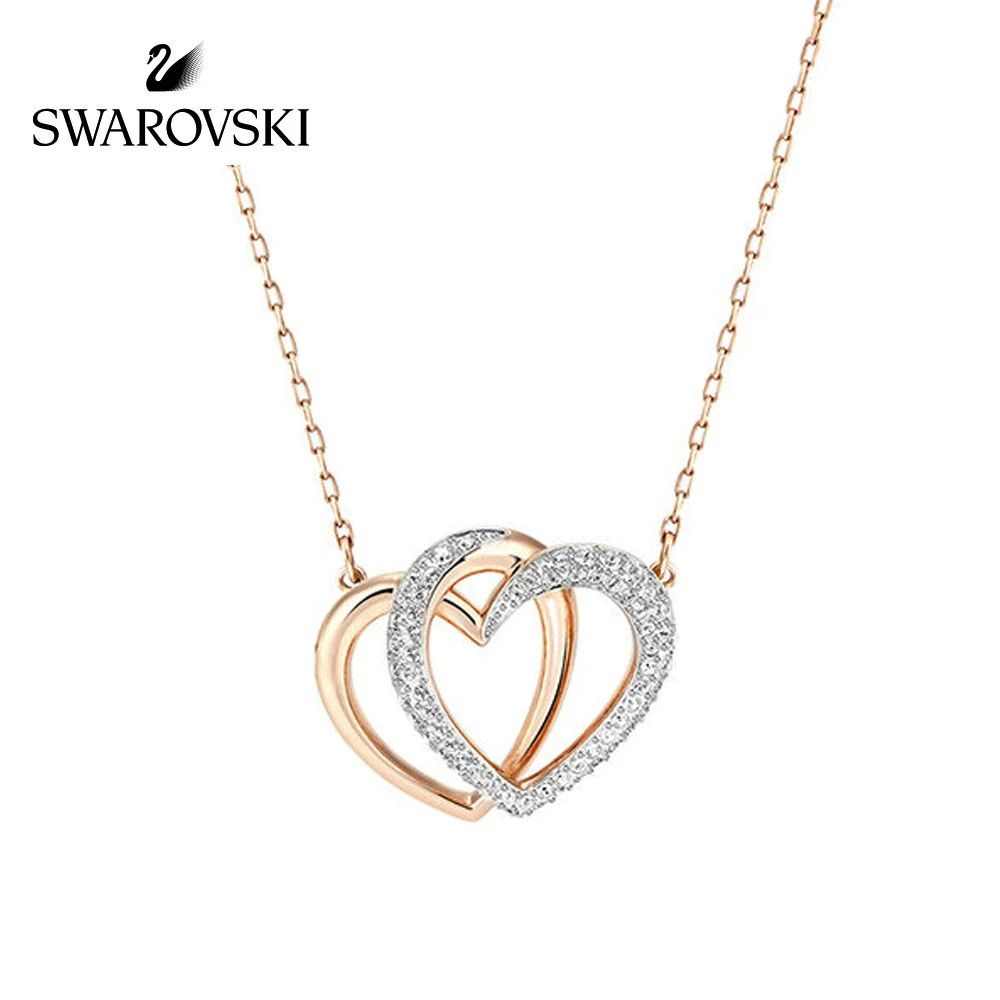

Original Genuine Swarovski Dear Double heart Love Dropping Clavicle Chain Crystal Necklace Women Long Necklace5194826