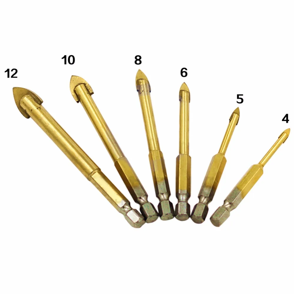 Cross-Spear-Drill-Bit-6pcs-1-4-Inch-Hex-Shank-Tungsten-Carbide-Tile-Triangle-Glass-4mm