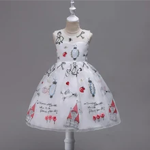 Дизайнерское платье с рисунком для девочек модное летнее платье принцессы без рукавов Детские элегантные вечерние костюмы для выступлений