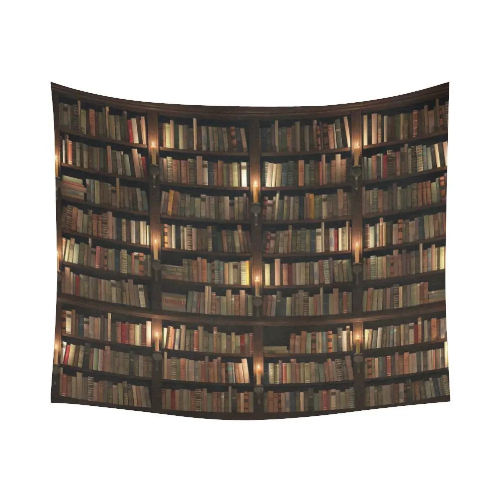 Vintage Library Home Decor Wall Art, Retro Bookshelf Tapestry Wall