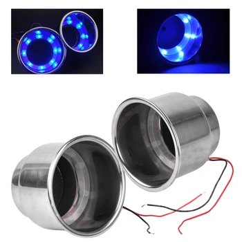 

CITALL 2pcs Car Truck RV Camper Marine Boat 12V Blue 8 LED Recessed Stainless Steel Cup Drink Holder