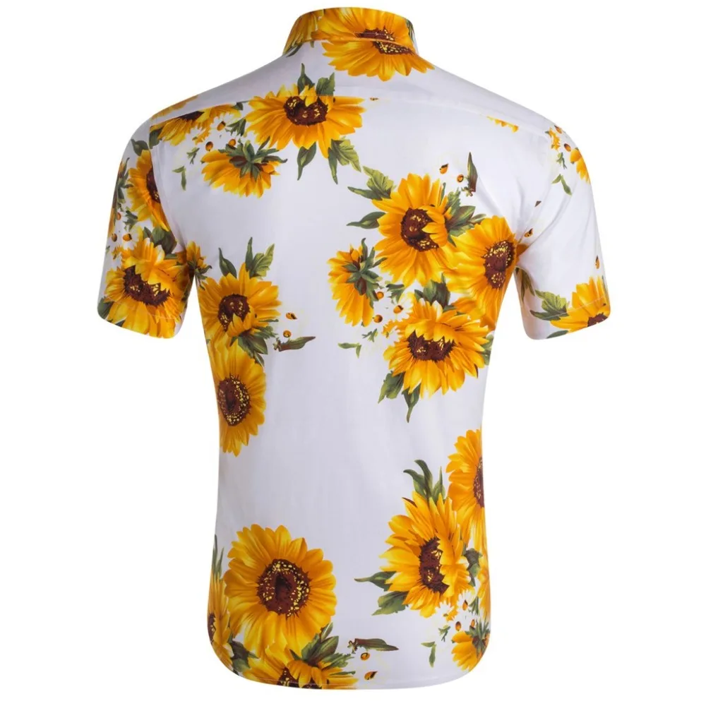Летняя мужская блузка Гавайские рубашки с коротким рукавом плюс размер Модный 3D принт подсолнечника мужские рубашки Camisa Social Прямая c