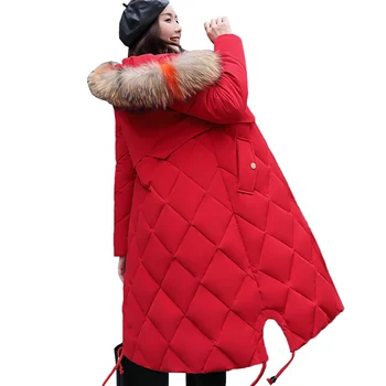 

2018 Winter Women Hooded Coat Fur Collar Thicken Warm Long Down Cotton Jacket Female Plus Size 3XL Outerwear Parka Ladies AA337