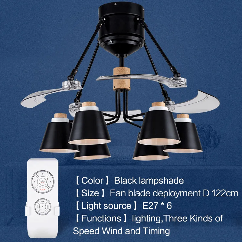 Современный Складной вентилятор светильник s модный Невидимый немой потолочный вентилятор Лампа 48 дюймовые лопатки потолочный вентилятор светильник - Цвет лезвия: Black-48inch - 122cm