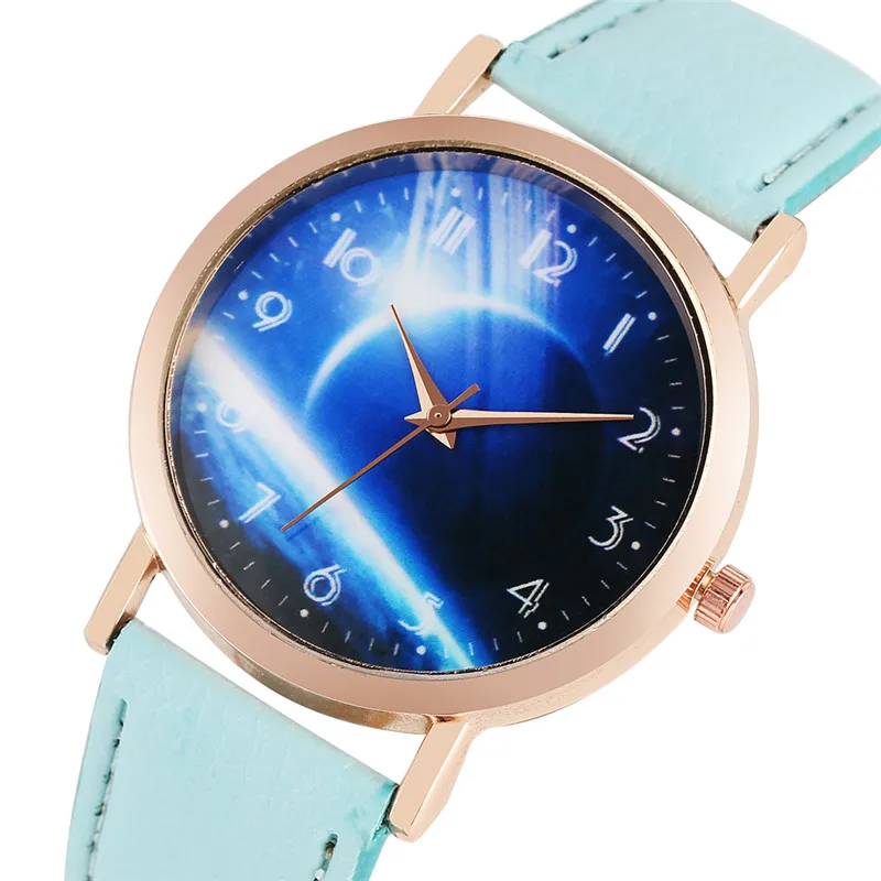 

Classic Practical Arabic Numerals Dial Quartz Watch Movement for Momen Leather Strap Watch Delicate Blue Sky Pattern Watch