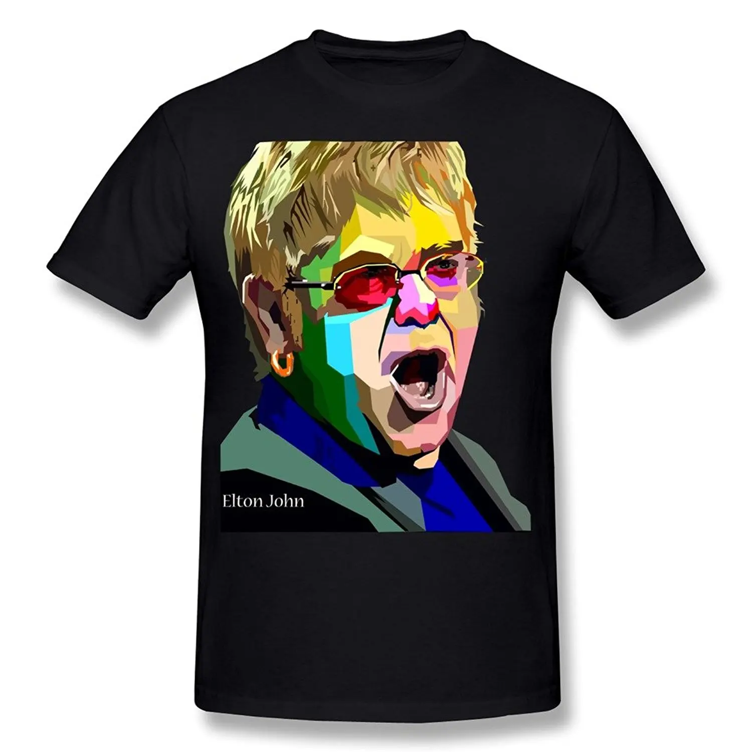 Mens Short Sleeve Christmas Shirts Personalized T Shirts Elton John Color Design Art O Neck Short Sleeve