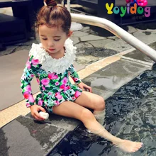 Гриль купальник Двойка купальники для девочек Красивая юбка детская одежда с длинными рукавами листьев лотоса Форма пляжная одежда детская юбка костюм наружное