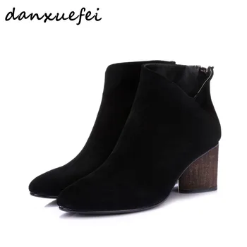

Women's genuine suede leather back zip autumn ankle boots brand designer med heel comfortable short booties plus size shoes sale