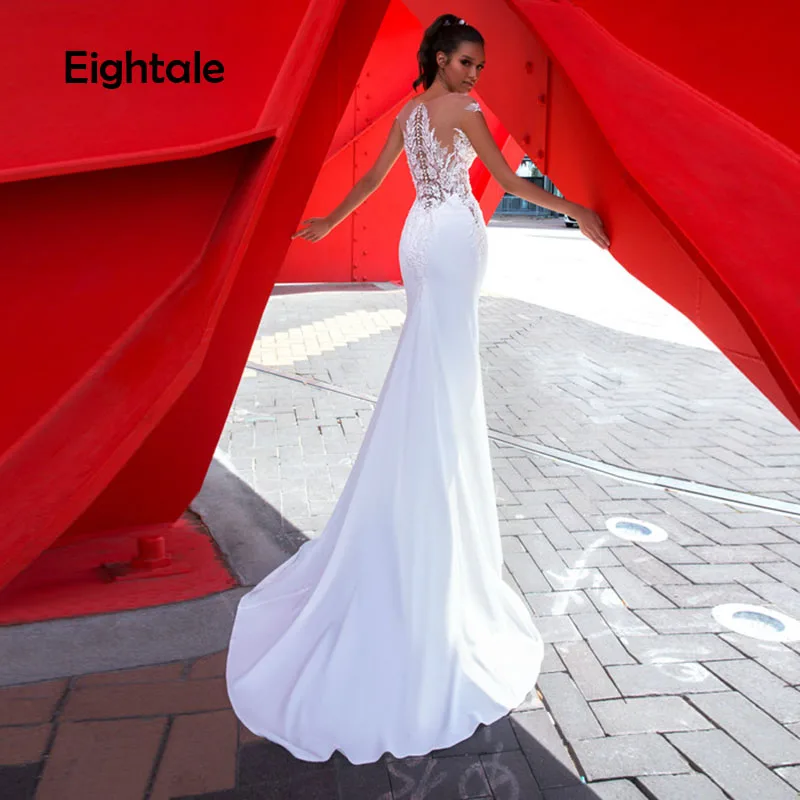 Eightale Boho свадебный наряд с круглым вырезом аппликация из кружева и шифона готическое платье невесты русалка платье невесты Vestidos De Novia
