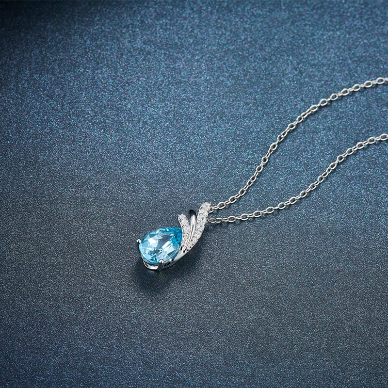Hutang натуральный драгоценный камень небо кулон с голубым топазом стерлингового серебра 925 ожерелье изящные элегантные классические ювелирные изделия для женщин лучший подарок