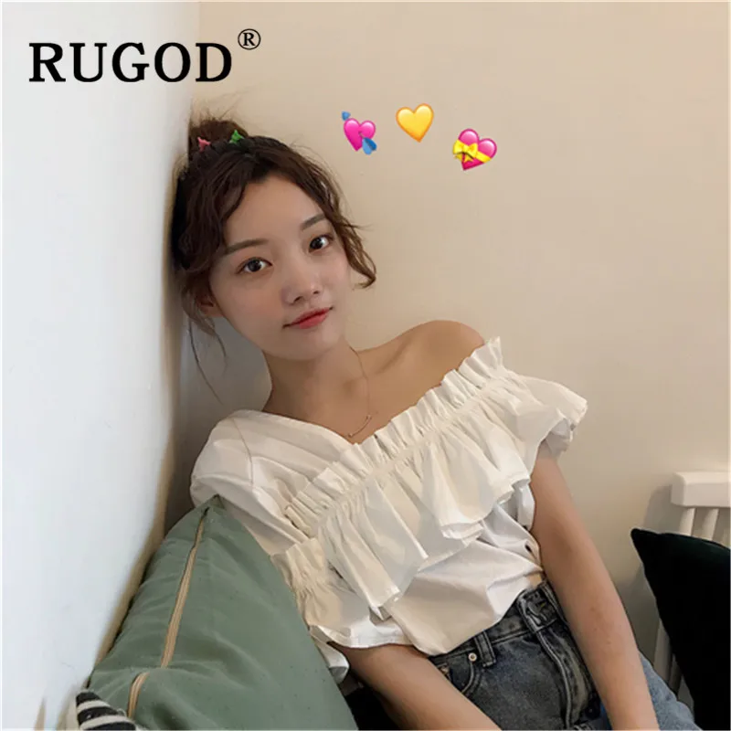 Женская блузка RUGOD белая на одно плечо с расширяющимся рукавом лето 2019|Блузки| |