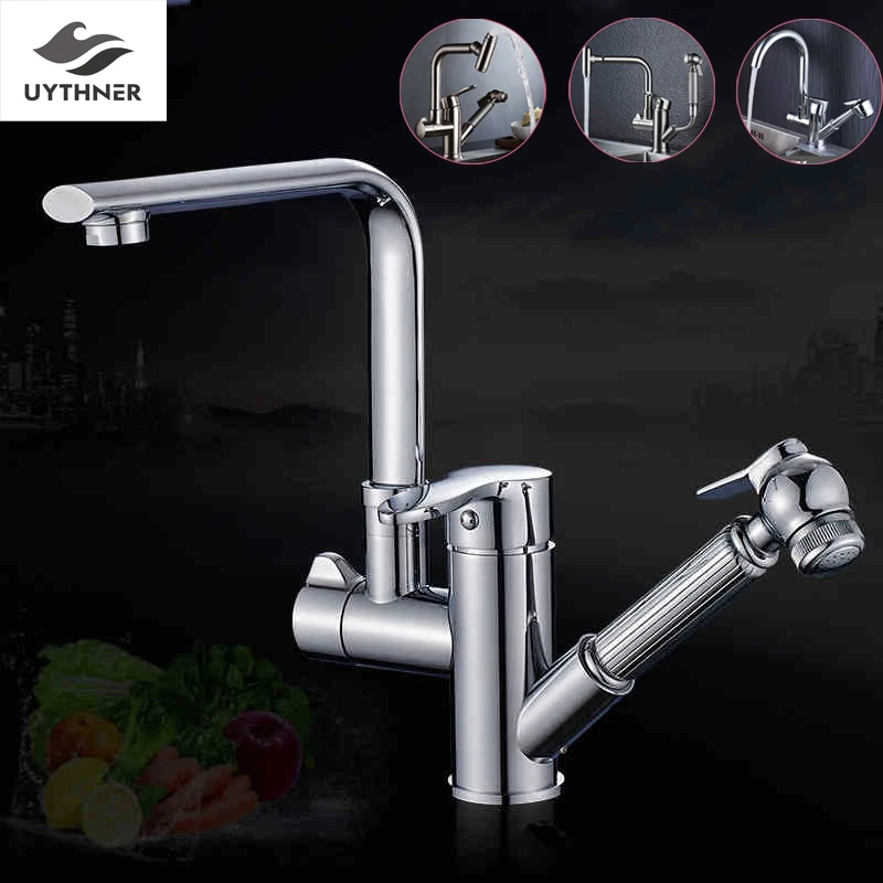 

Uythner Luxury Pull Out Chrome Kitchen Faucet Mixer Single Hole Deck Mounted