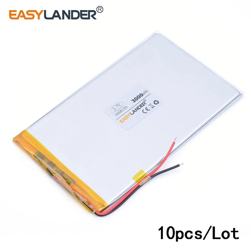 

10pcs/Lot 3.7V 3000mAh 3668100 Polymer Lithium Li-Po Rechargeable Battery For Mp3 MP4 MP5 GPS PSP e-book tablet pc DVR