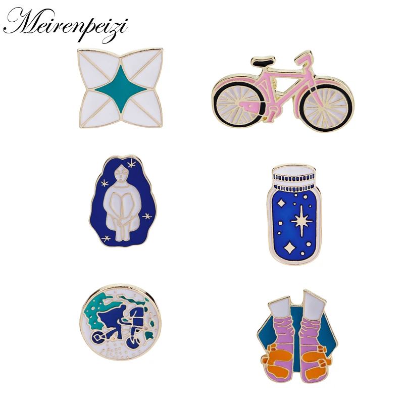 

Paper Art Abstract Blue Star Universe Space In Jar Mother Gaia Astral Travel Around The World Bicycle Enamel Pins Badge