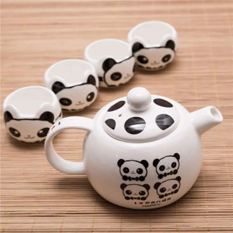 [1 Pot+4 Cups]panda Teapot Cup Lovely Chinese Ceramic Tea Set Hot