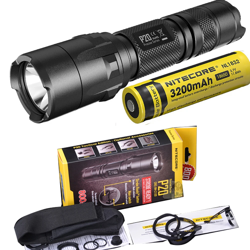

NITECORE P20 Flashlight CREE XM-L2 (U2) LED max. 800LM beam Dual-switch tail LED torch for outdoor sports with 3200mAh battery