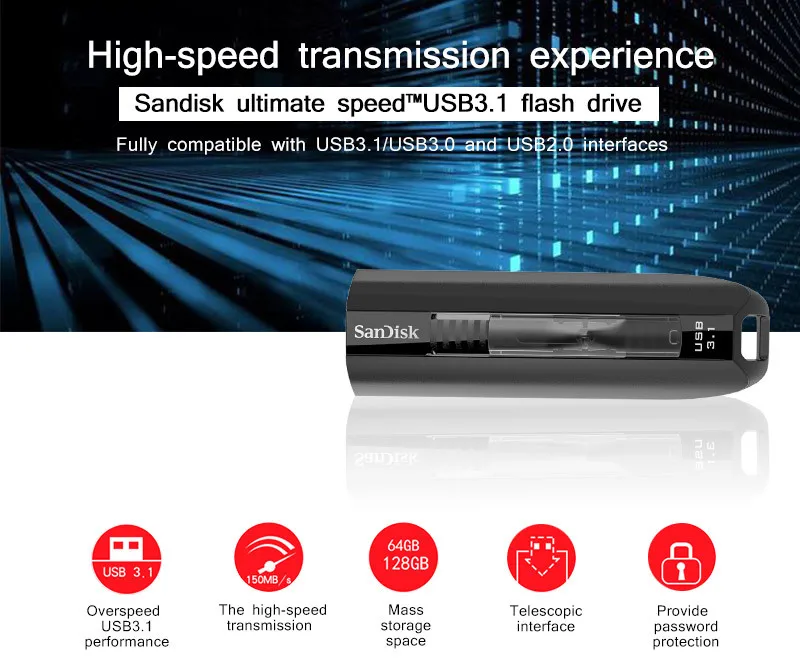 SanDisk Extreme Go USB 3,1 флеш-накопитель 128 ГБ флеш-накопитель 64 ГБ высокоскоростная карта памяти USB накопитель U диск SDCZ800